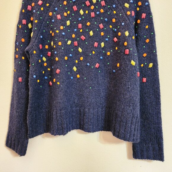 J Crew Blue Embellished Alpaca Wool Blend Crewneck Holiday Sweater Women L Chic - Picture 5 of 16